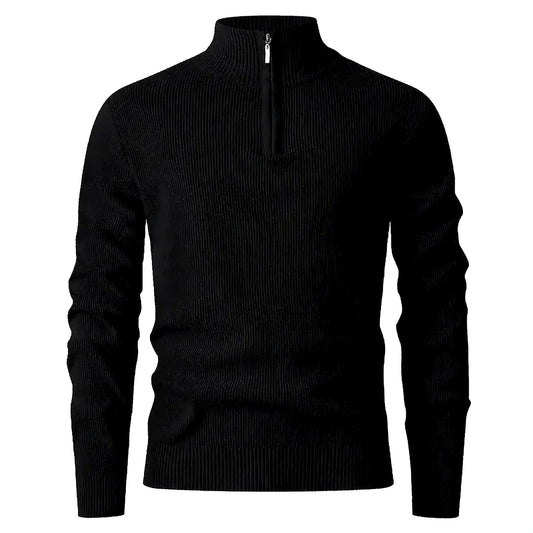 Halden Quarter Zip Knit Sweater in Black