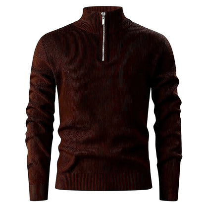 Halden Quarter Zip Knit Sweater in Dark Brown