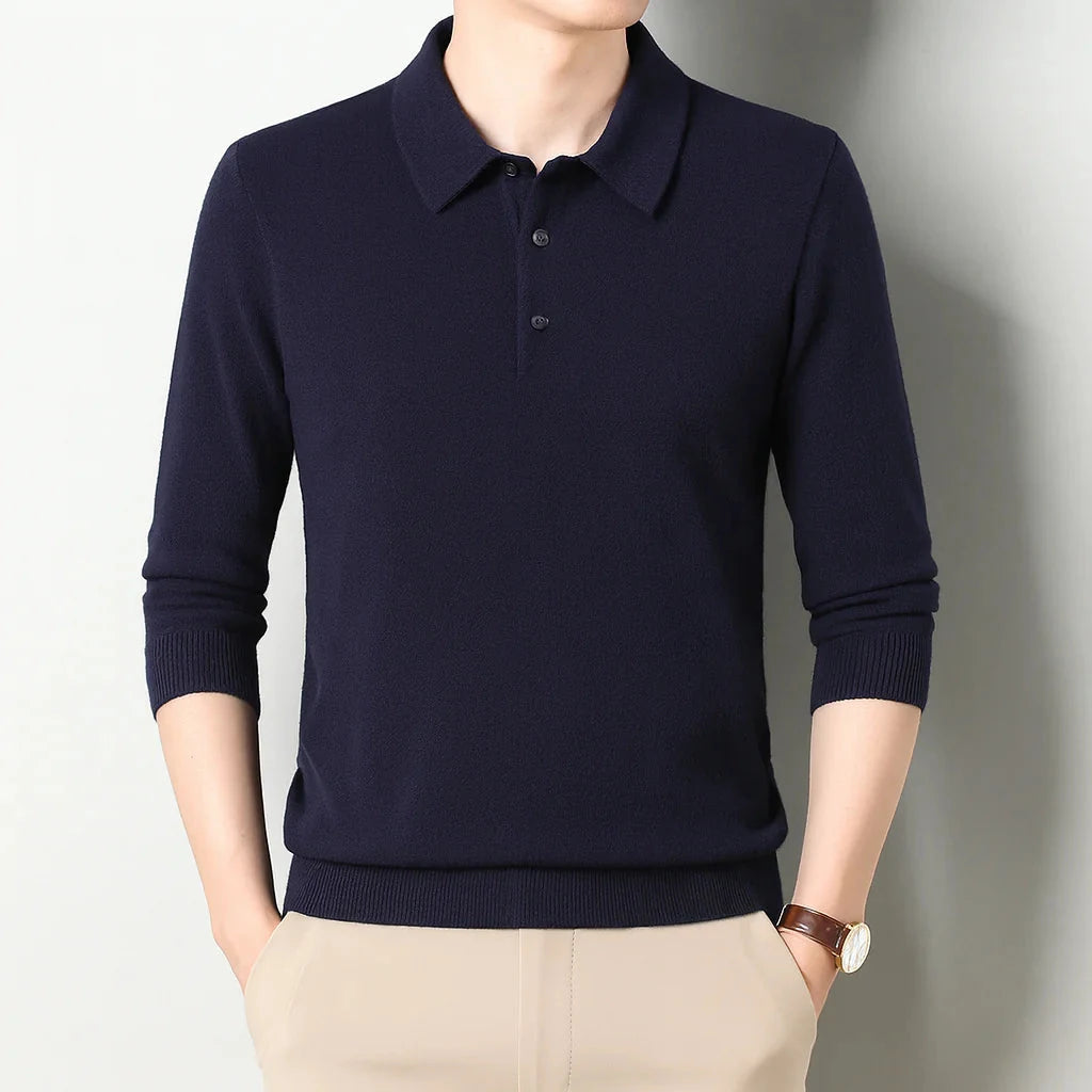 Oxford Knit Polo Sweater – Timeless Warmth and Refined Comfort