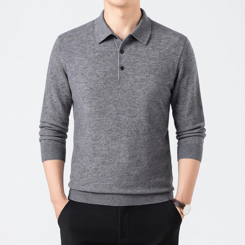 Oxford Knit Polo Sweater – Timeless Warmth and Refined Comfort