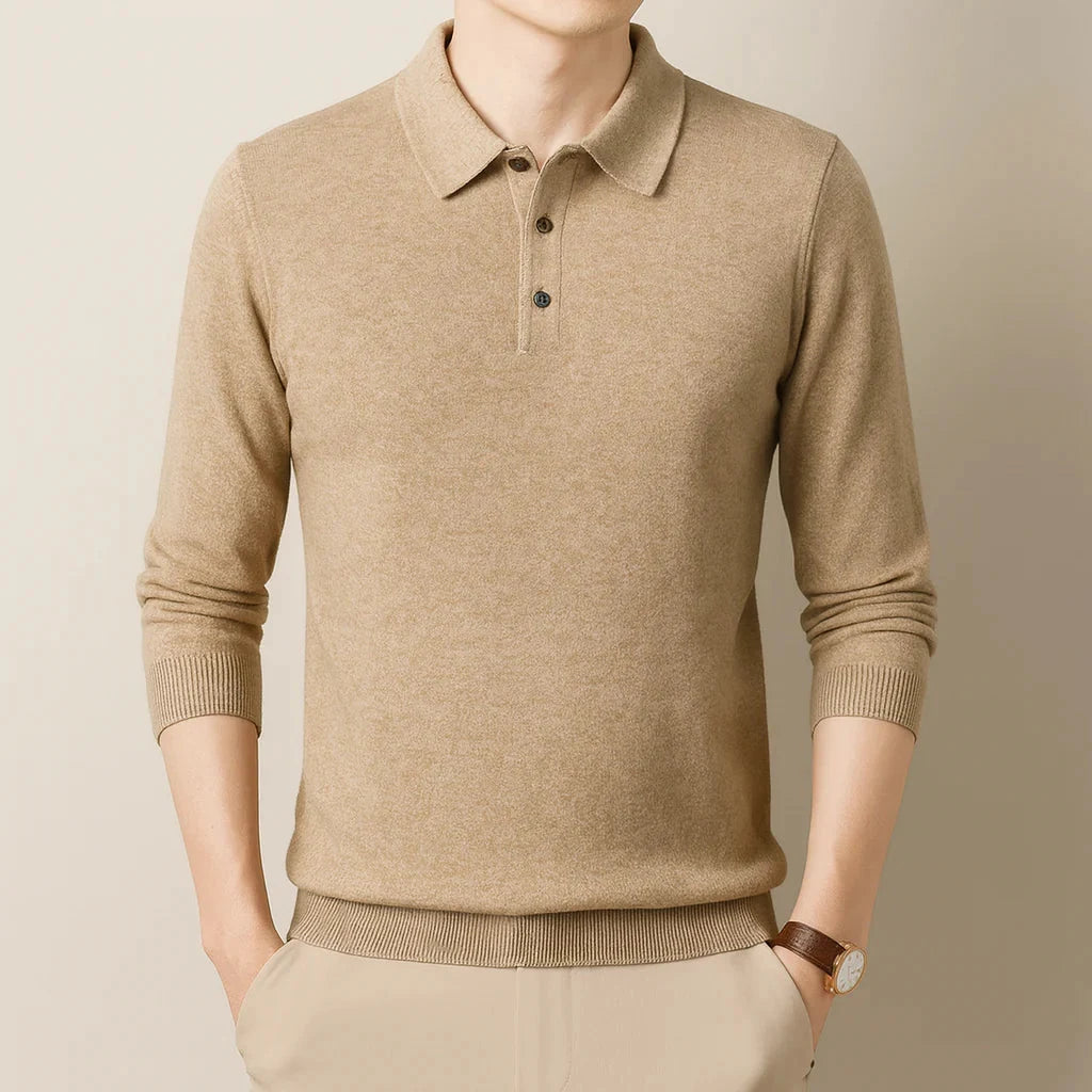 Oxford Knit Polo Sweater – Timeless Warmth and Refined Comfort
